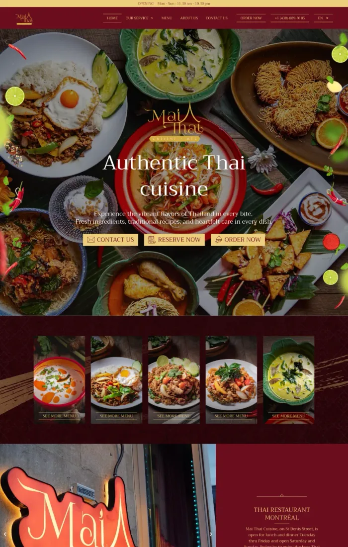 Mai Thai Cuisine website screenshot